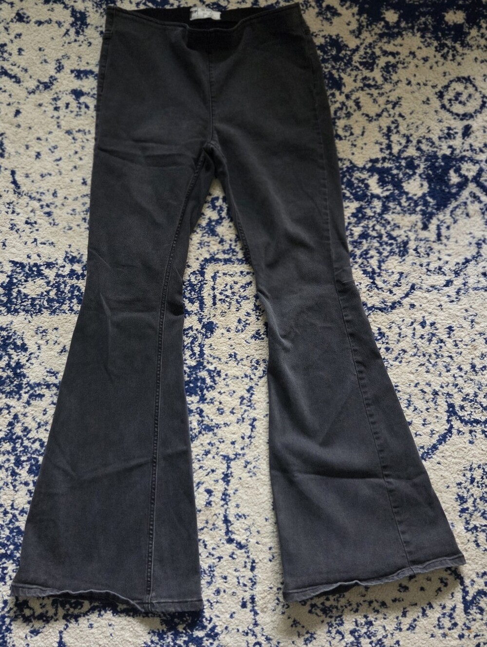 Free People Washed Black Wide-Leg Flare Jeans